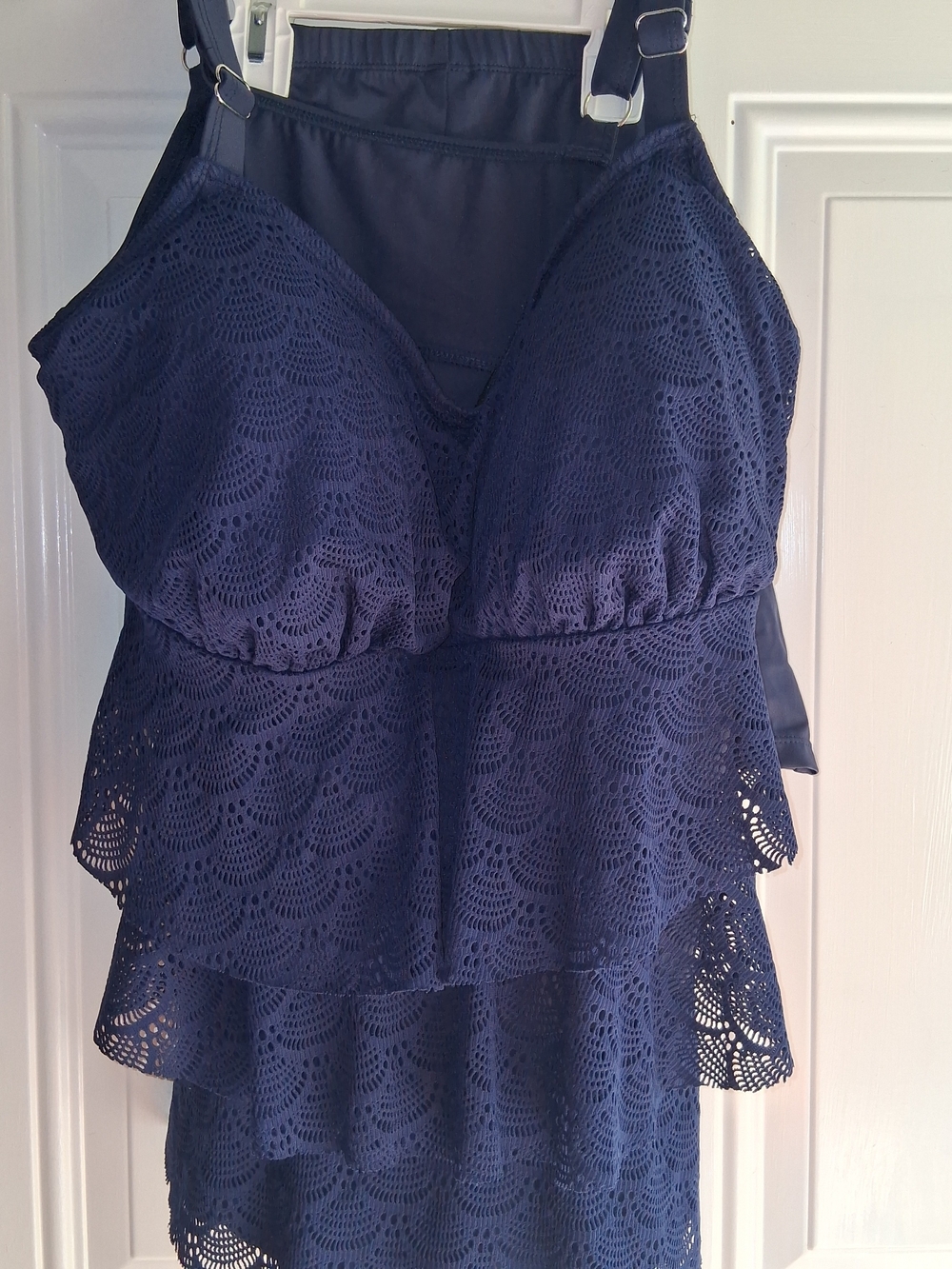 Navy Lace Tiered Women's Plus Size Swimsuit Top & Bottom